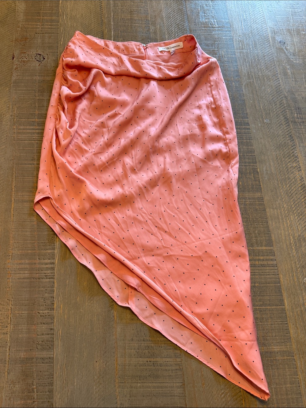 BCBGeneration Coral Asymmetrical Polka Dot Skirt
